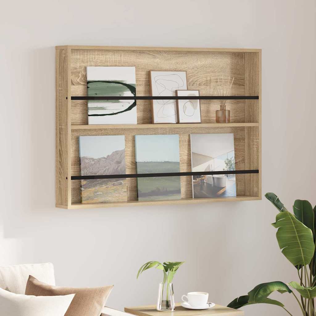vidaXL Tijdschrift Rek Zwart Eiken 60 x 12 x 70 cm Bewerkt hout
