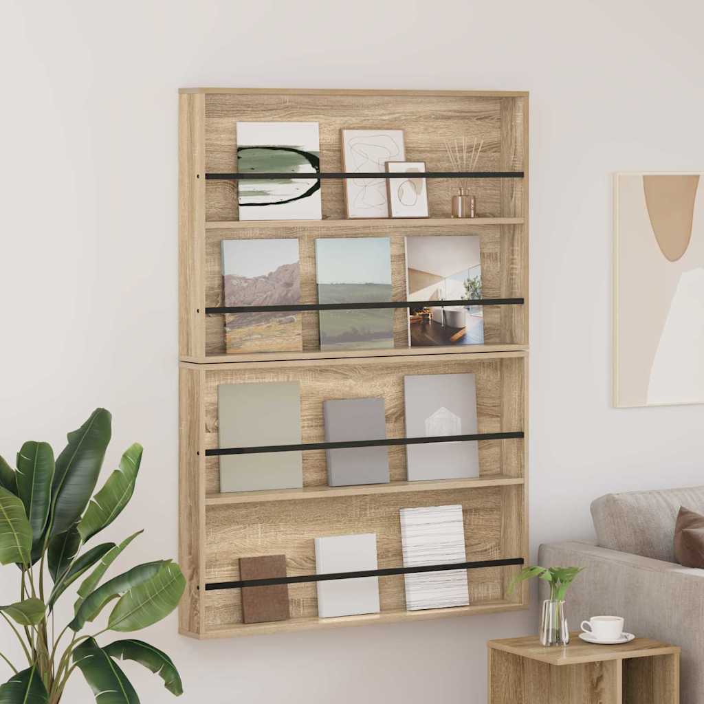 vidaXL Tijdschrift Rek Zwart Eiken 60 x 12 x 70 cm Bewerkt hout