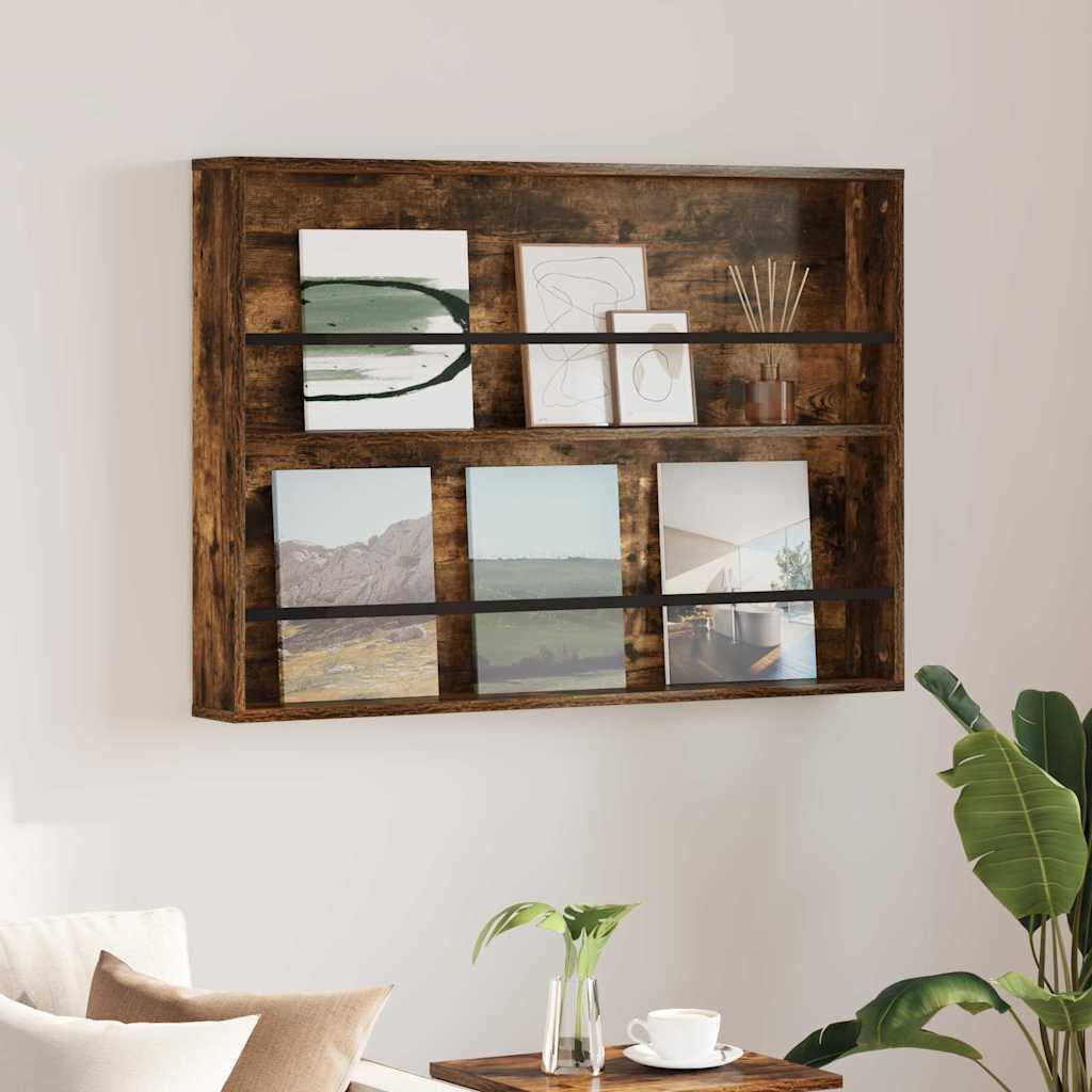 vidaXL Tijdschrift Rek Zwart Eiken 60 x 12 x 70 cm Bewerkt hout