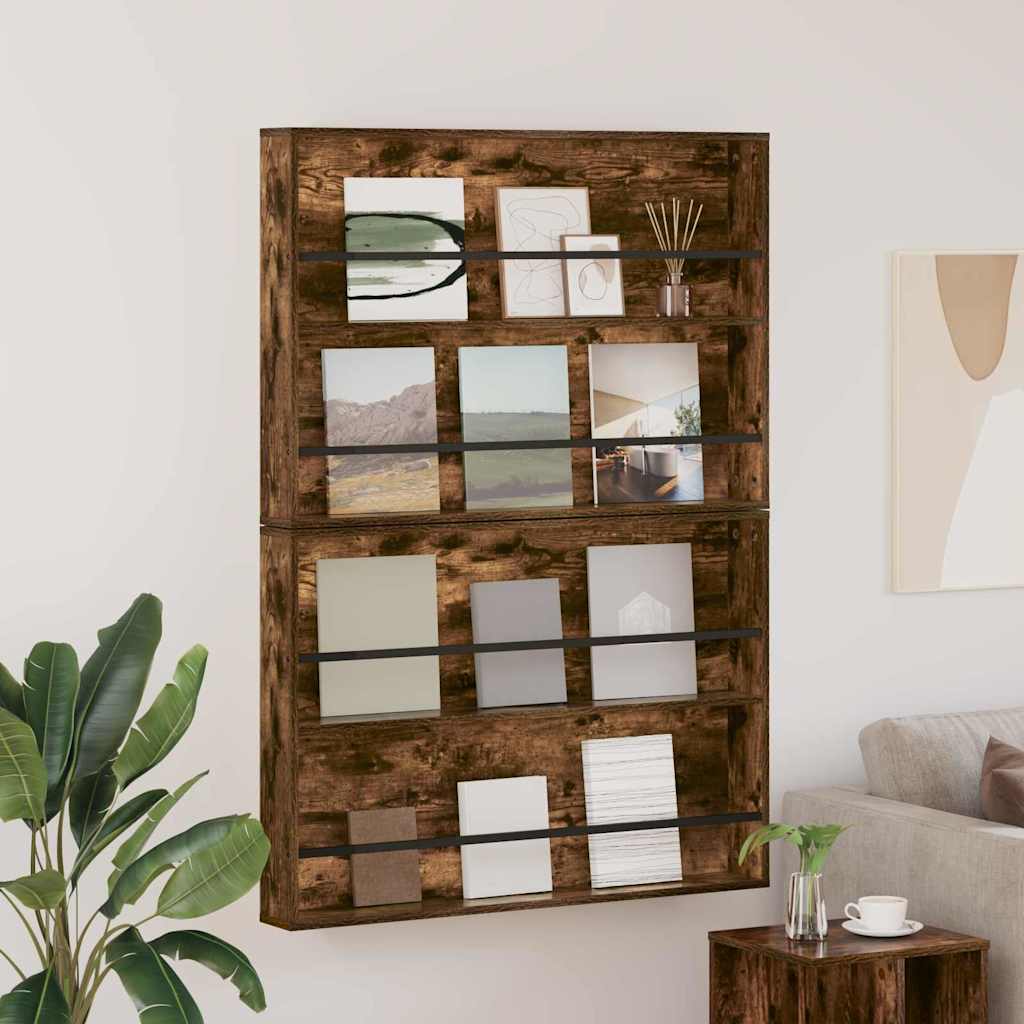 vidaXL Tijdschrift Rek Zwart Eiken 60 x 12 x 70 cm Bewerkt hout