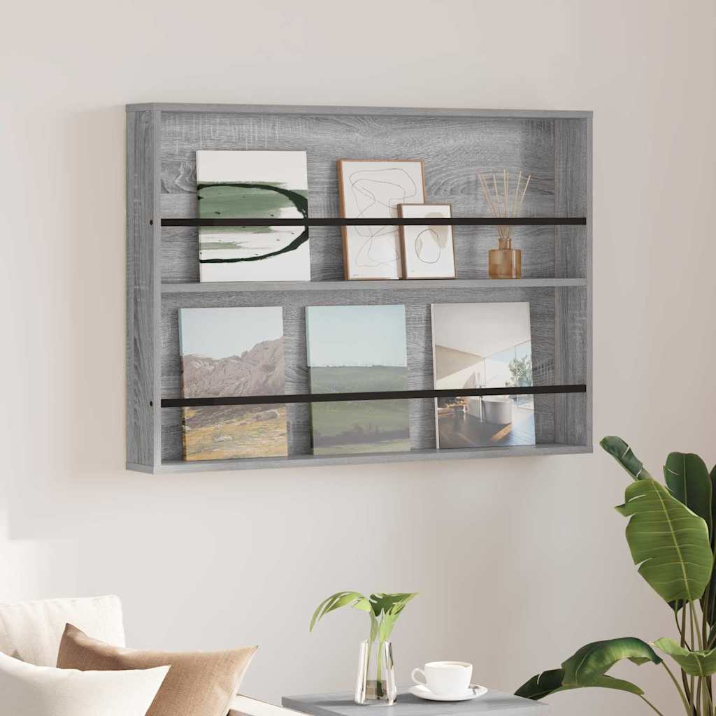 vidaXL Tijdschrift Rek Zwart Eiken 60 x 12 x 70 cm Bewerkt hout