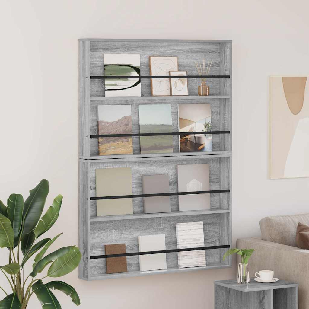 vidaXL Tijdschrift Rek Zwart Eiken 60 x 12 x 70 cm Bewerkt hout