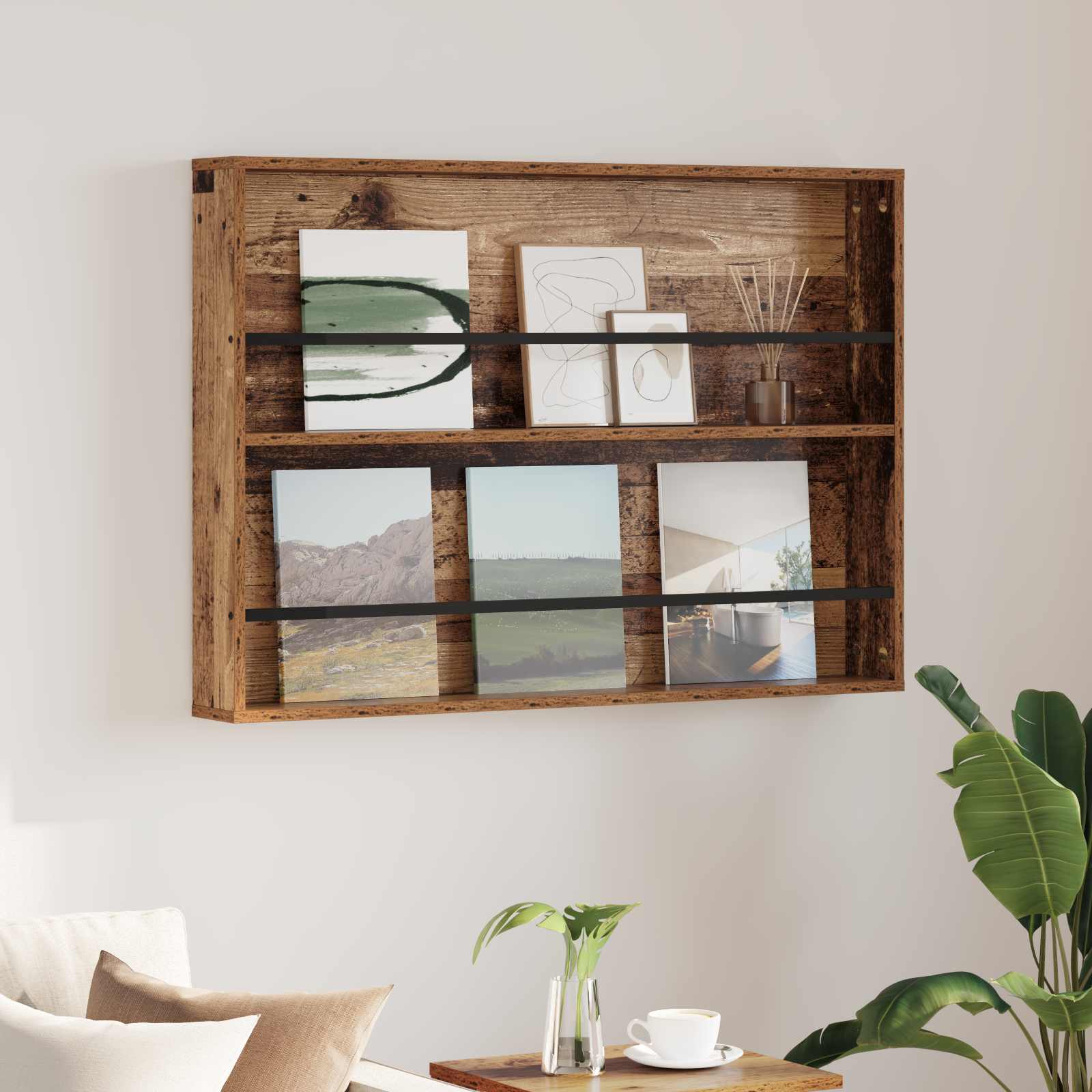 vidaXL Tijdschrift Rek Zwart Eiken 60 x 12 x 70 cm Bewerkt hout