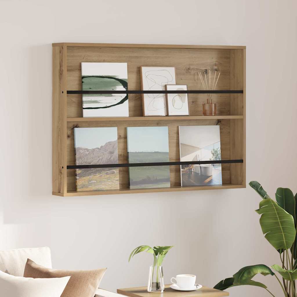 vidaXL Tijdschrift Rek Zwart Eiken 60 x 12 x 70 cm Bewerkt hout