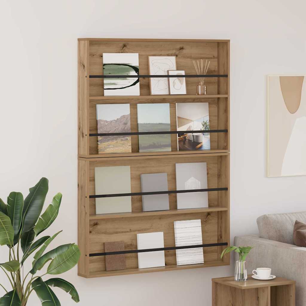 vidaXL Tijdschrift Rek Zwart Eiken 60 x 12 x 70 cm Bewerkt hout