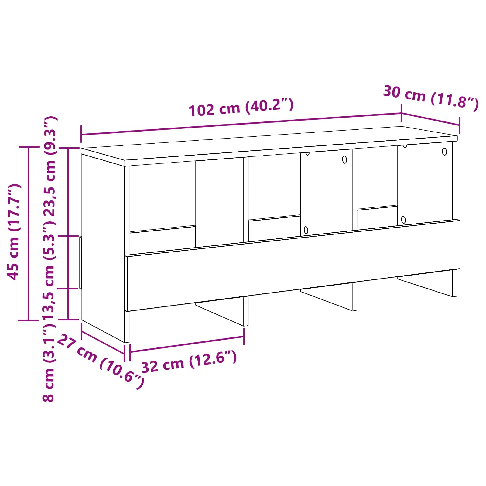 vidaXL Tijdschrift Rek Wit 102 x 30 x 45 cm