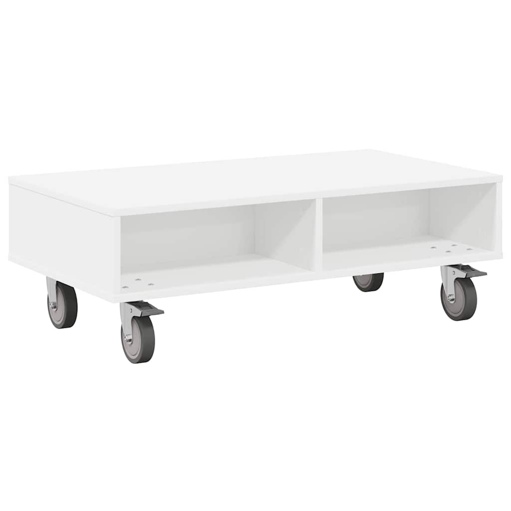 vidaXL Bijzettafel met wielen Wit 90 x 50 x 30 cm Bewerkt hout