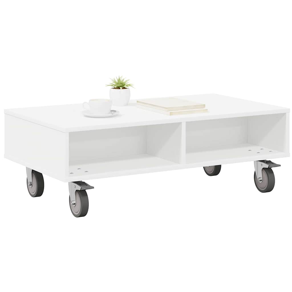 vidaXL Bijzettafel met wielen Wit 90 x 50 x 30 cm Bewerkt hout