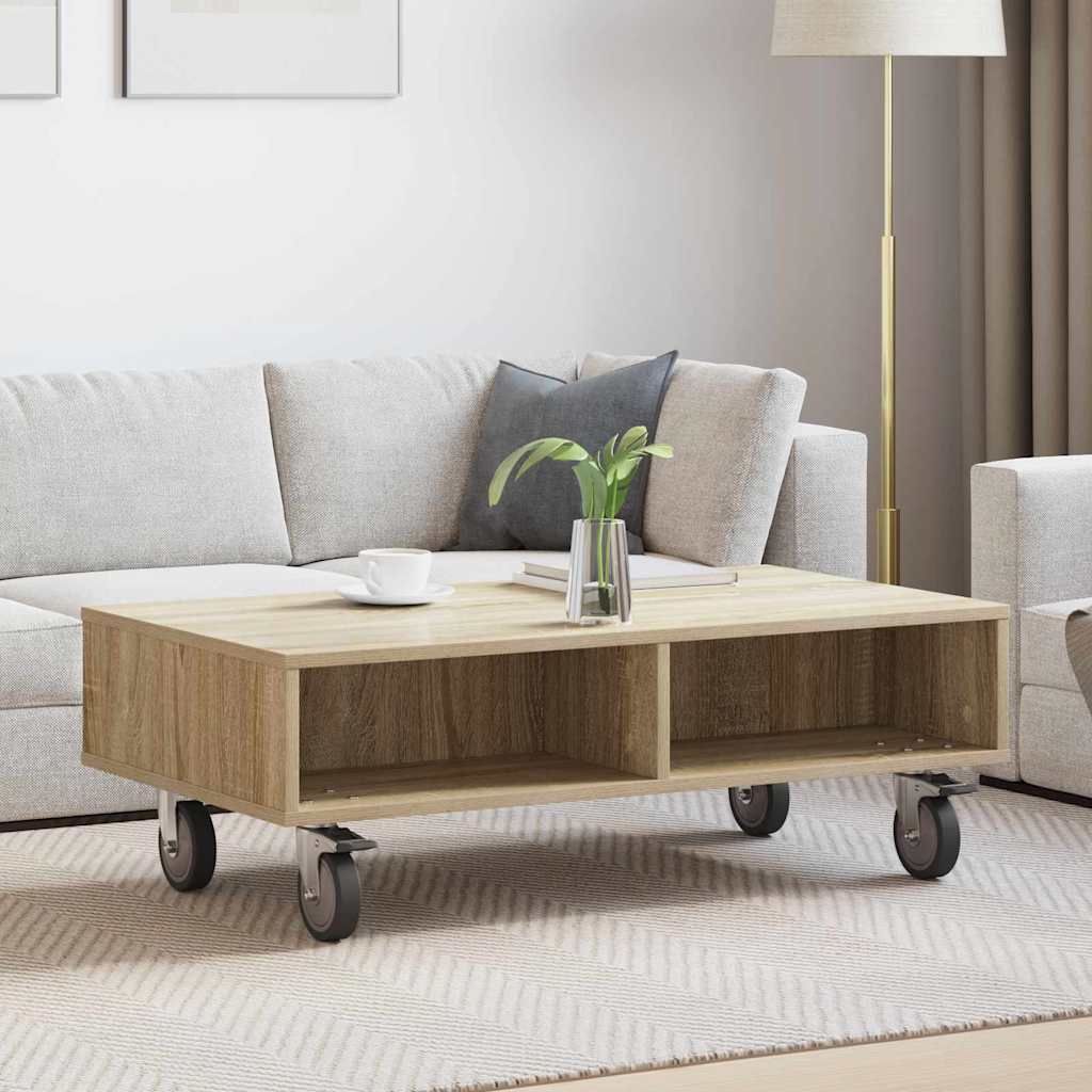 vidaXL Bijzettafel met wielen Wit 90 x 50 x 30 cm Bewerkt hout