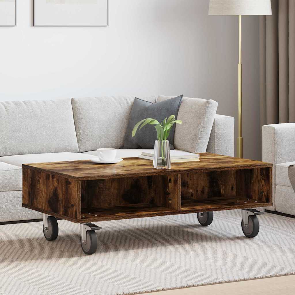 vidaXL Bijzettafel met wielen Wit 90 x 50 x 30 cm Bewerkt hout
