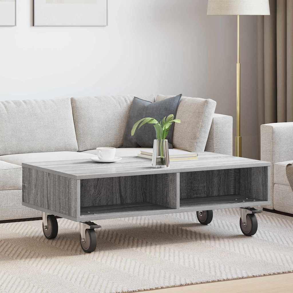 vidaXL Bijzettafel met wielen Wit 90 x 50 x 30 cm Bewerkt hout