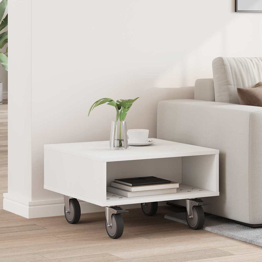 vidaXL Bijzettafel met wielen Wit 90 x 50 x 30 cm Bewerkt hout