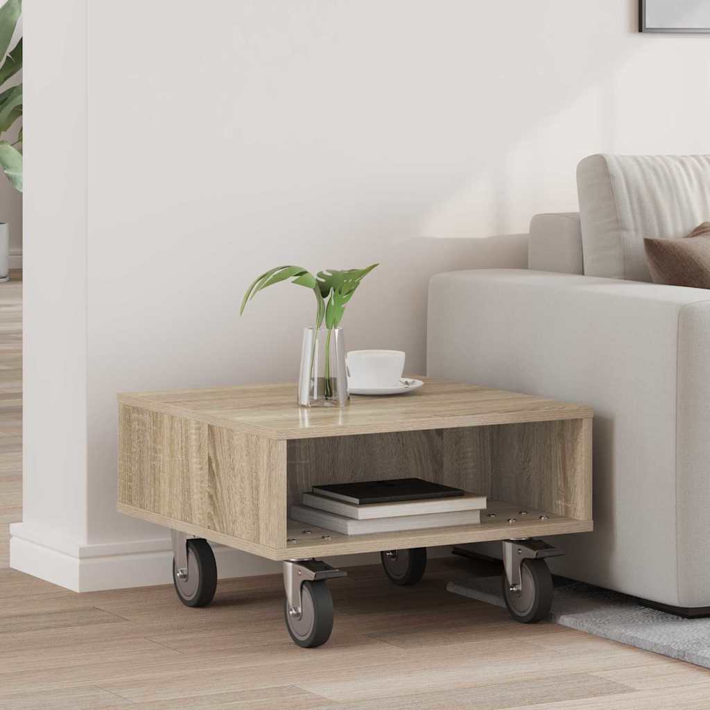 vidaXL Bijzettafel met wielen Wit 90 x 50 x 30 cm Bewerkt hout