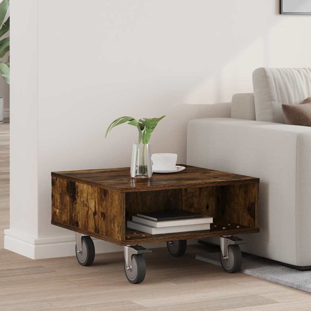 vidaXL Bijzettafel met wielen Wit 90 x 50 x 30 cm Bewerkt hout