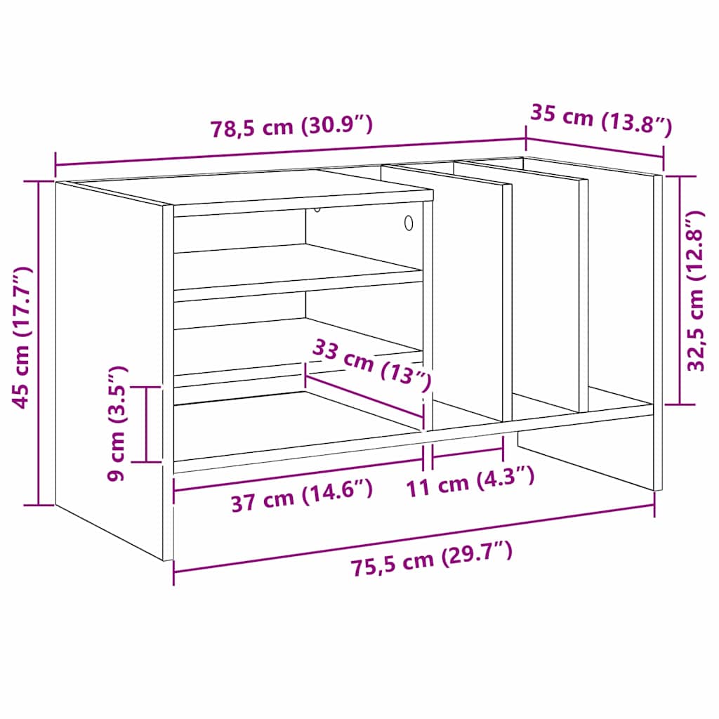 vidaXL Platenkast met plank Wit 78.5 x 35 x 45 cm Bewerkt hout