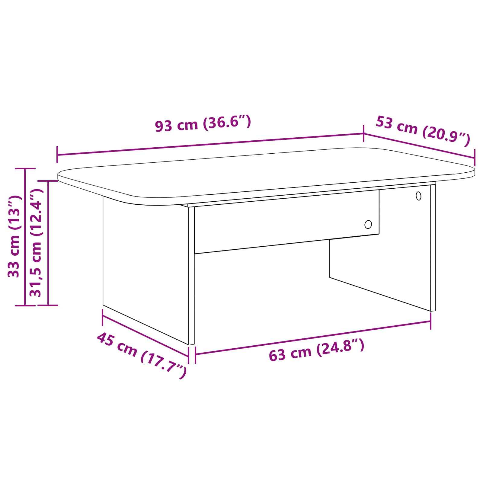 vidaXL Salontafel Wit 93 x 53 x 33 cm Bewerkt hout