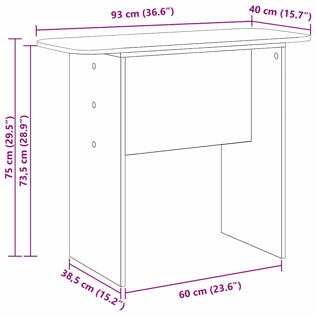vidaXL Wandtafel Wit 93 x 40 x 75 cm Bewerkt hout
