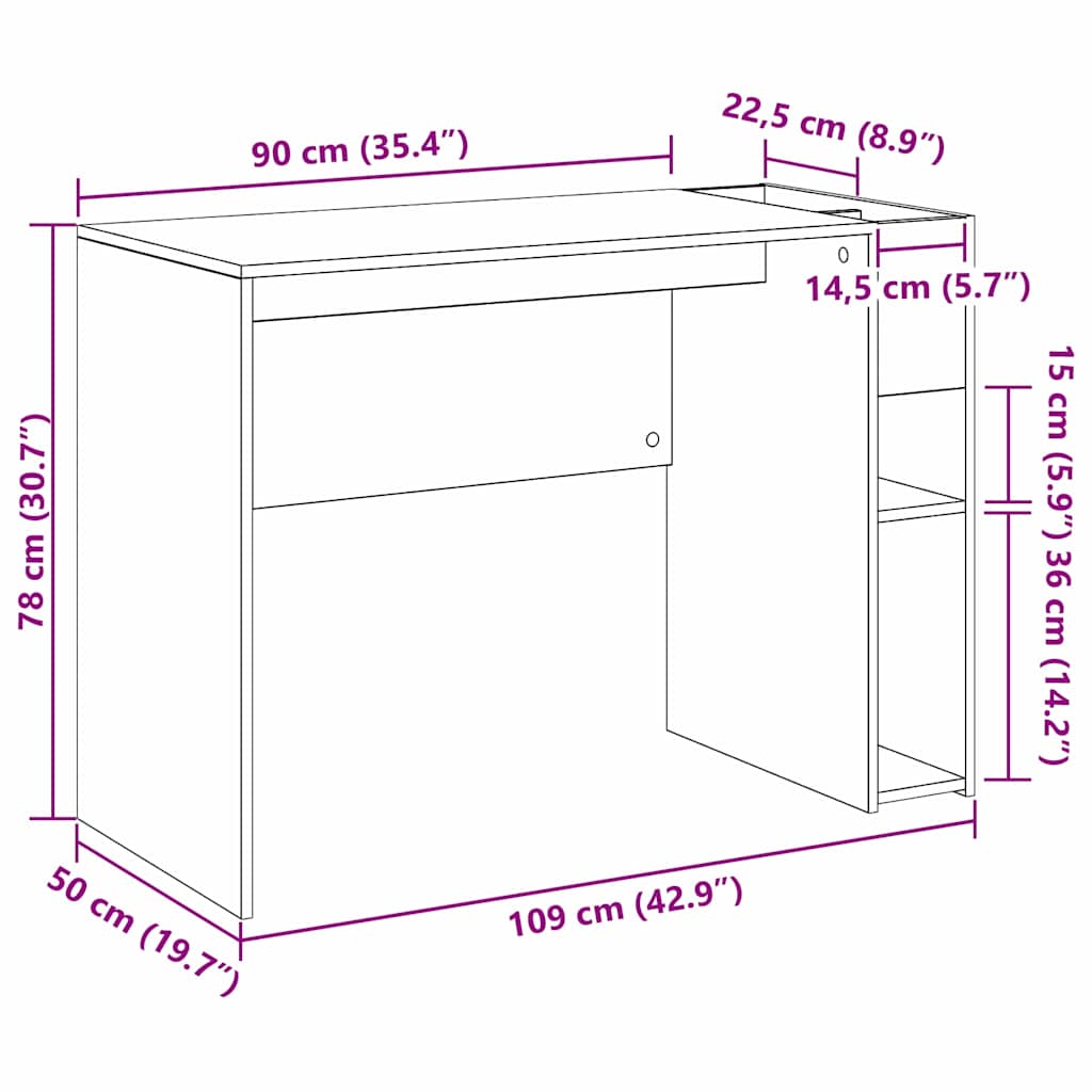 vidaXL Bureau Wit 109 x 50 x 78 cm Bewerkt hout