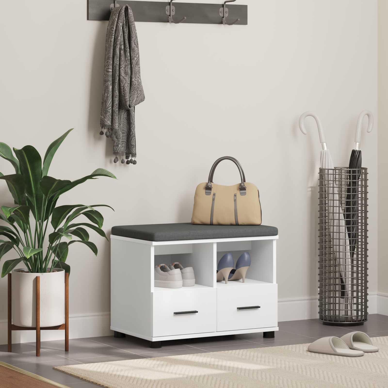vidaXL Halbank Wit 60 x 38 x 46 cm Spaanplaat en Bekledingsstof