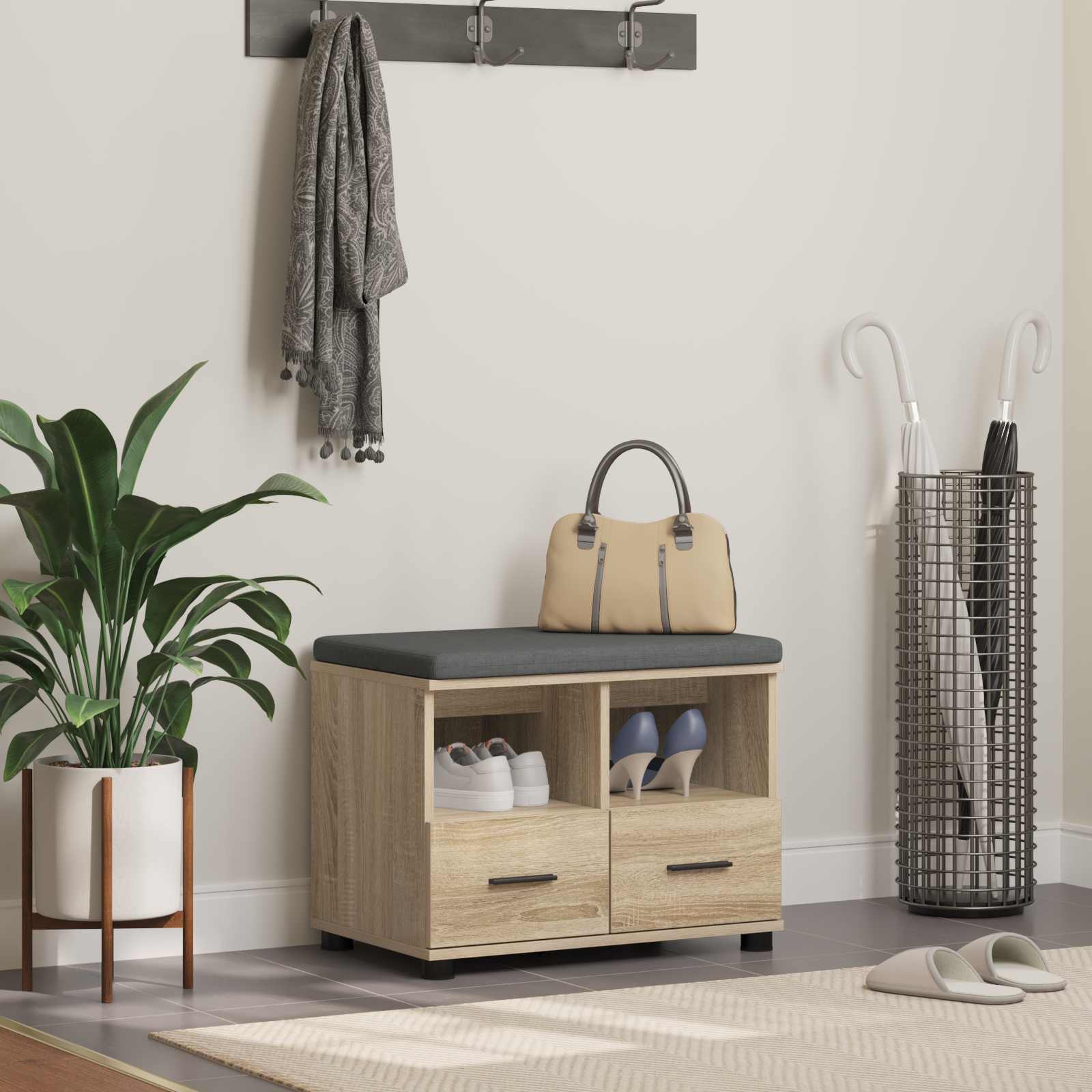 vidaXL Halbank Wit 60 x 38 x 46 cm Spaanplaat en Bekledingsstof