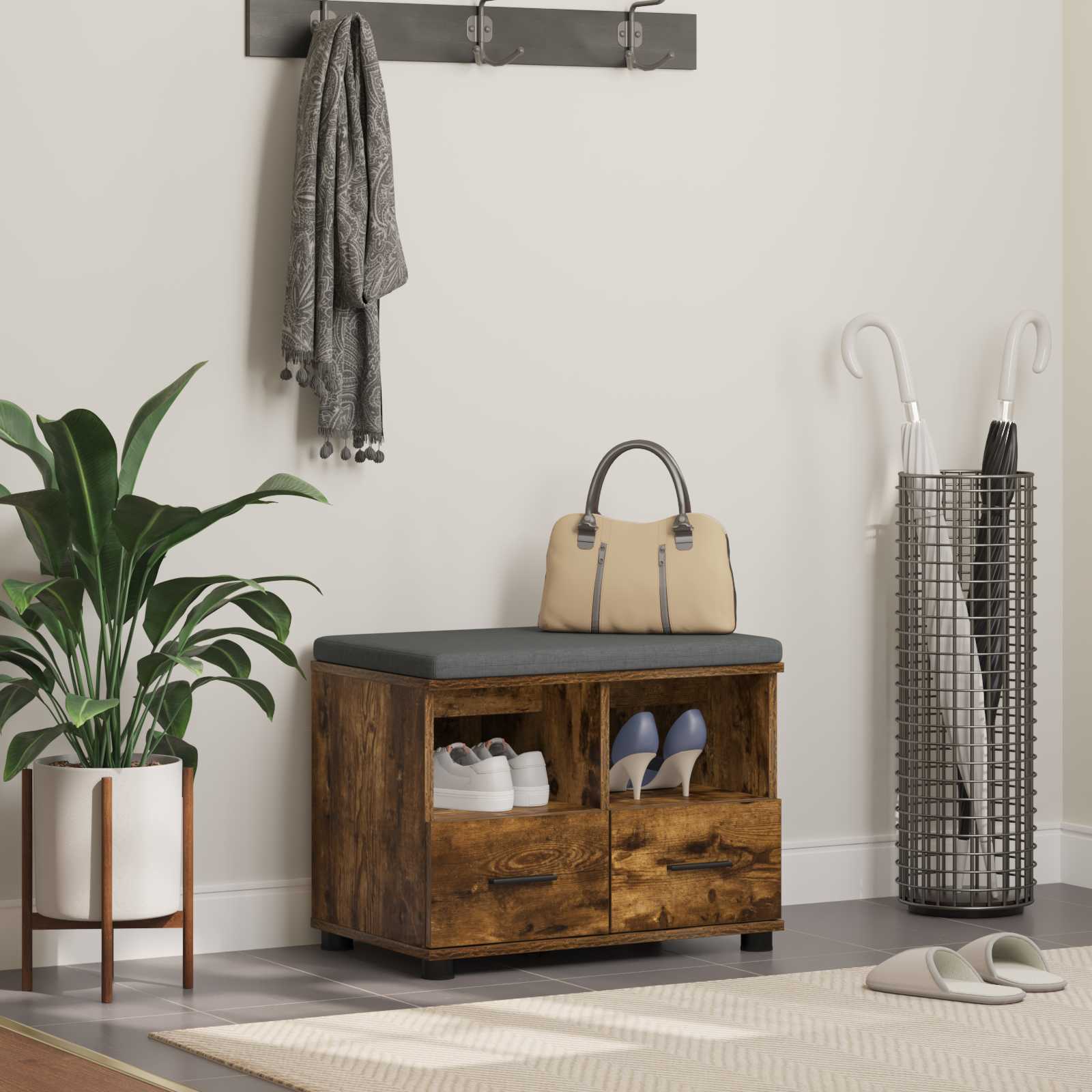 vidaXL Halbank Wit 60 x 38 x 46 cm Spaanplaat en Bekledingsstof