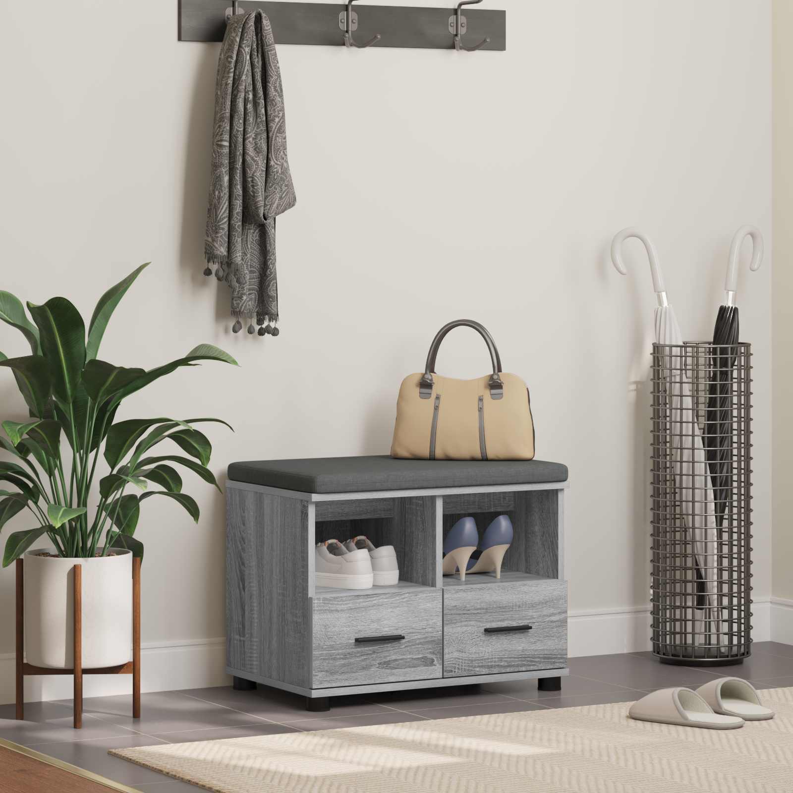 vidaXL Halbank Wit 60 x 38 x 46 cm Spaanplaat en Bekledingsstof
