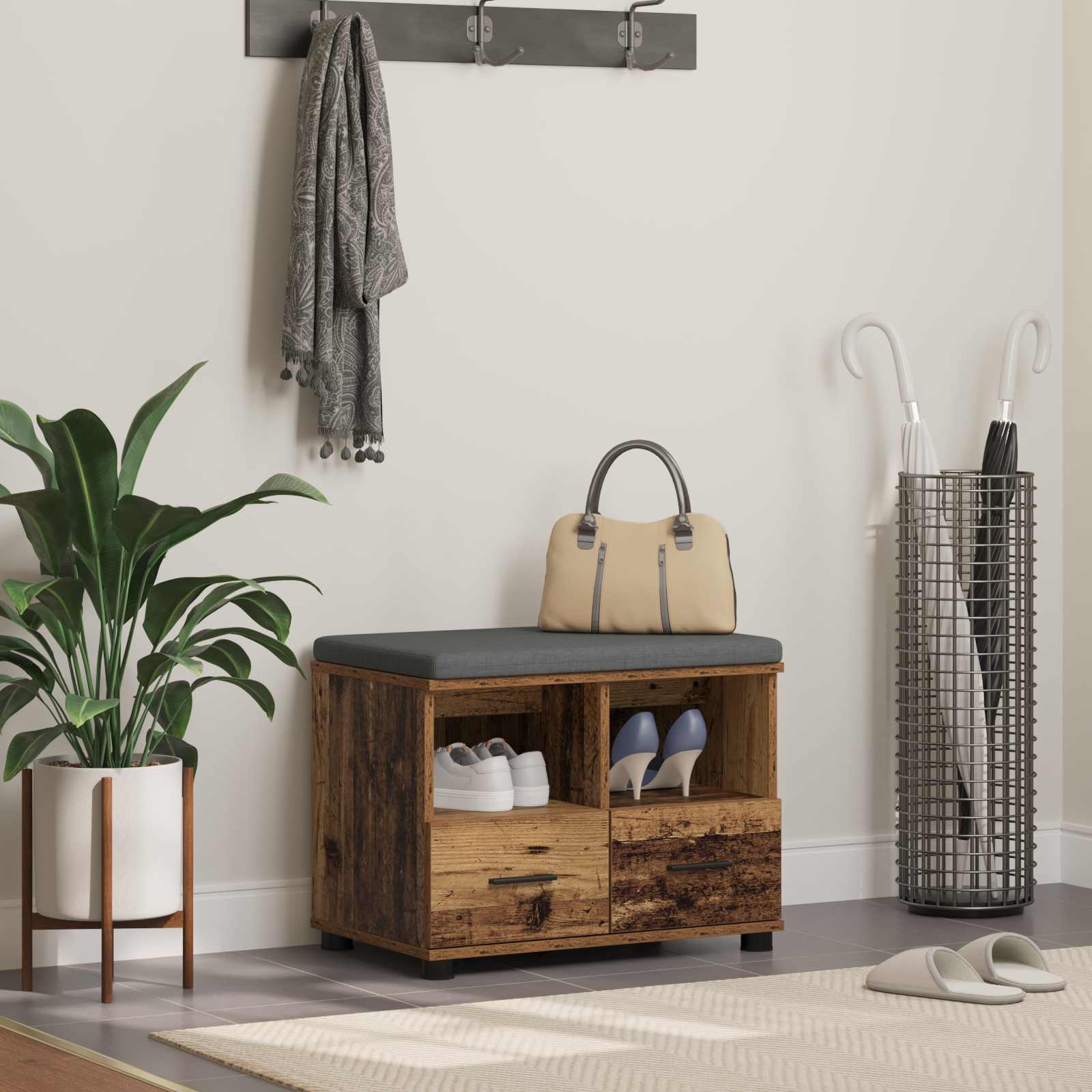vidaXL Halbank Wit 60 x 38 x 46 cm Spaanplaat en Bekledingsstof