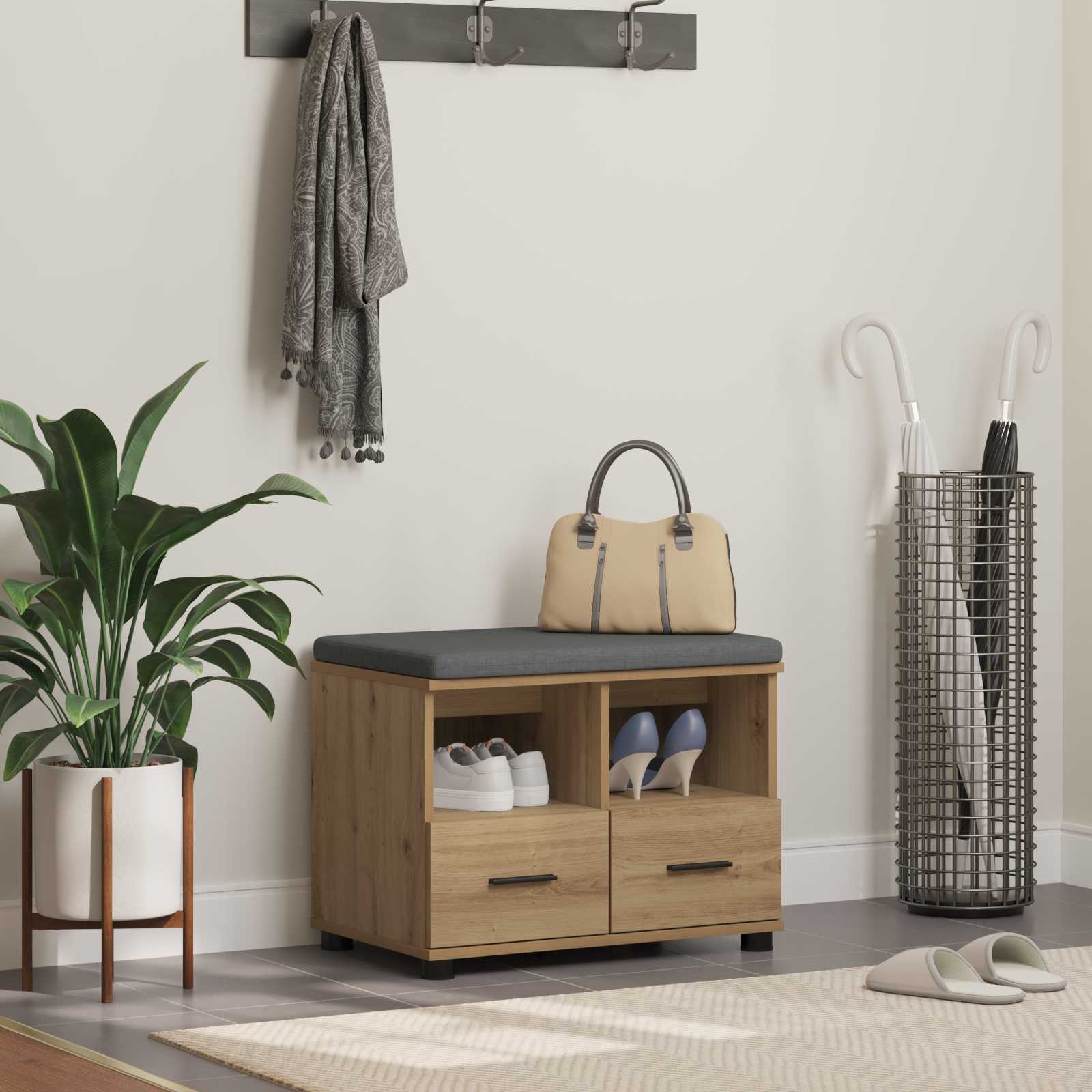 vidaXL Halbank Wit 60 x 38 x 46 cm Spaanplaat en Bekledingsstof