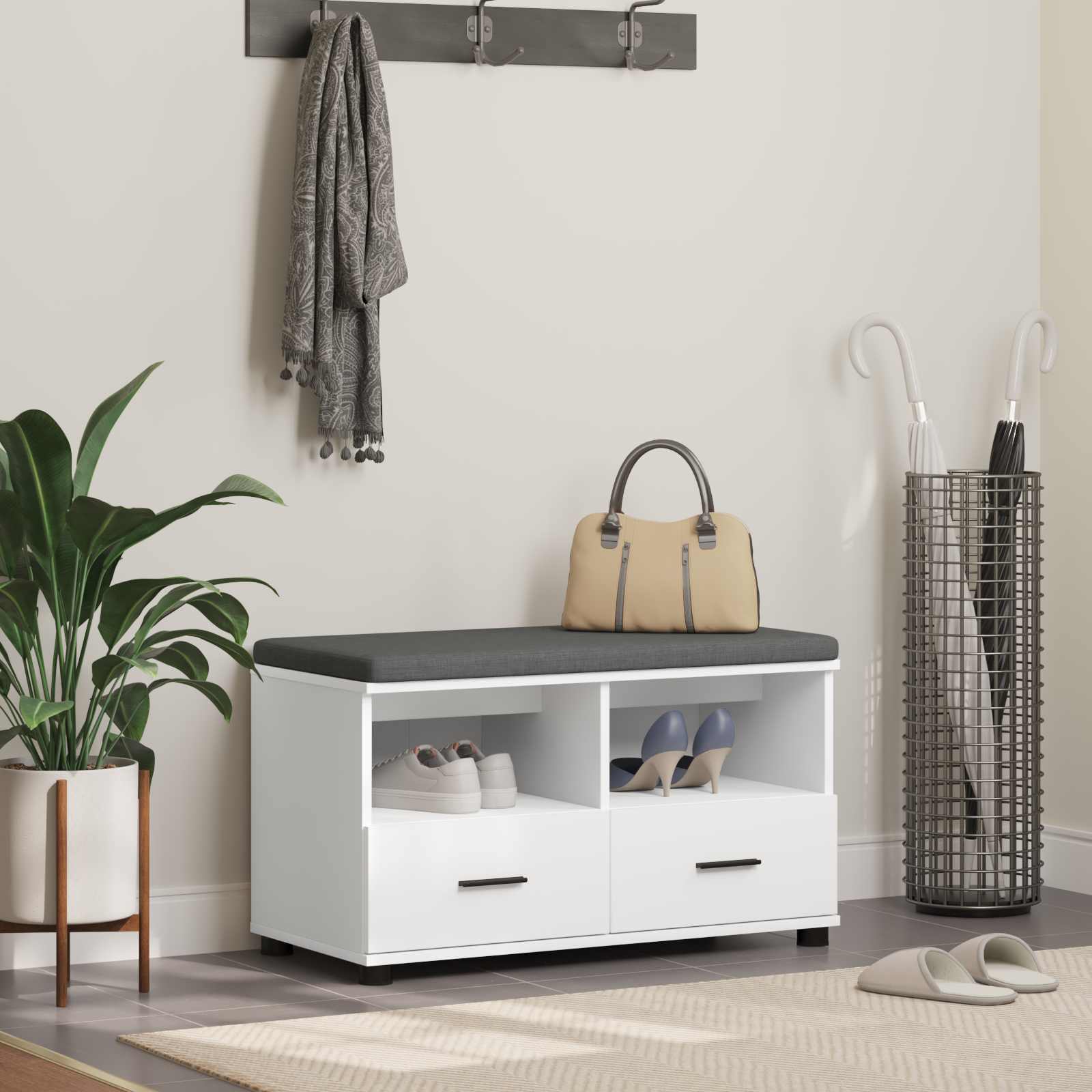 vidaXL Halbank Wit 60 x 38 x 46 cm Spaanplaat en Bekledingsstof