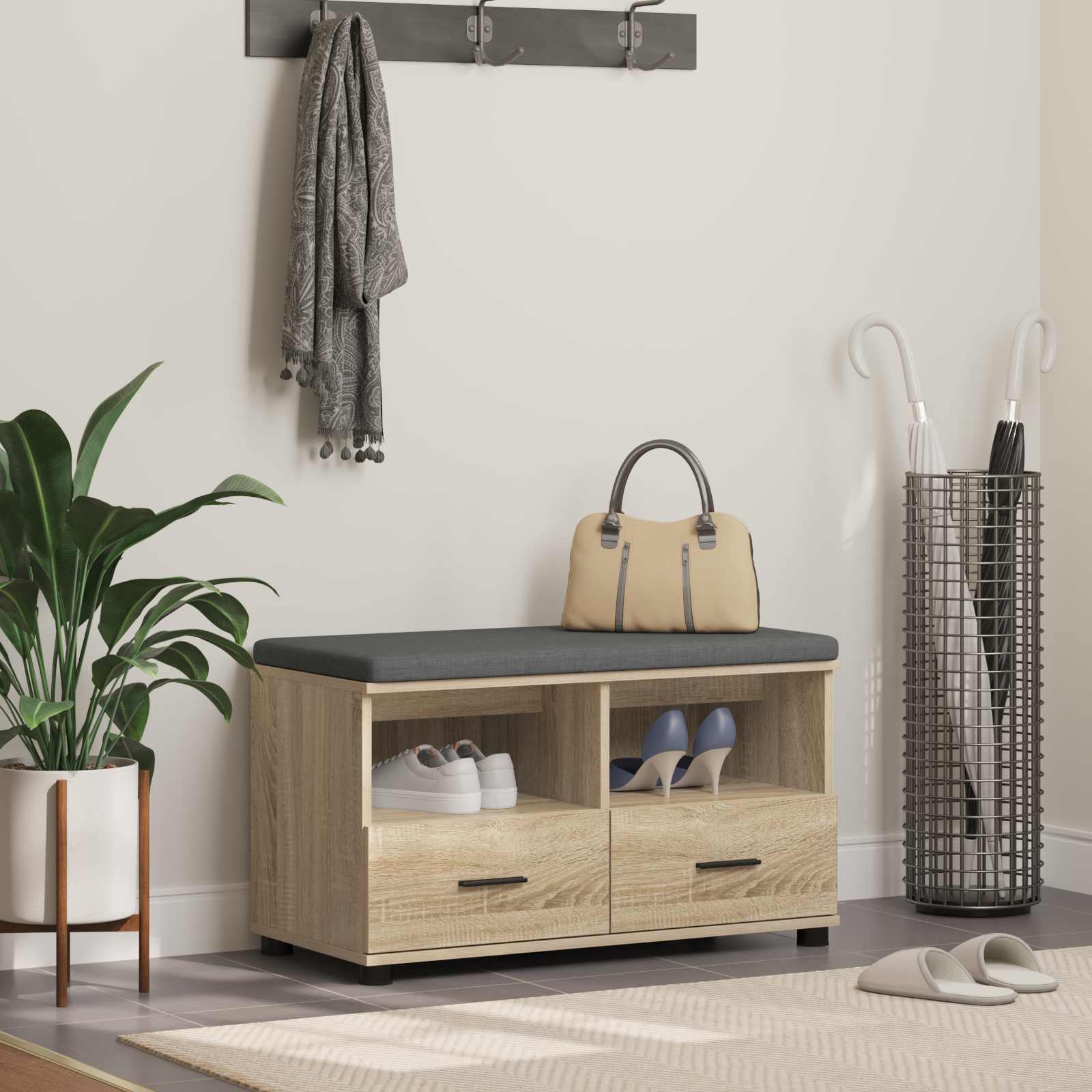 vidaXL Halbank Wit 60 x 38 x 46 cm Spaanplaat en Bekledingsstof