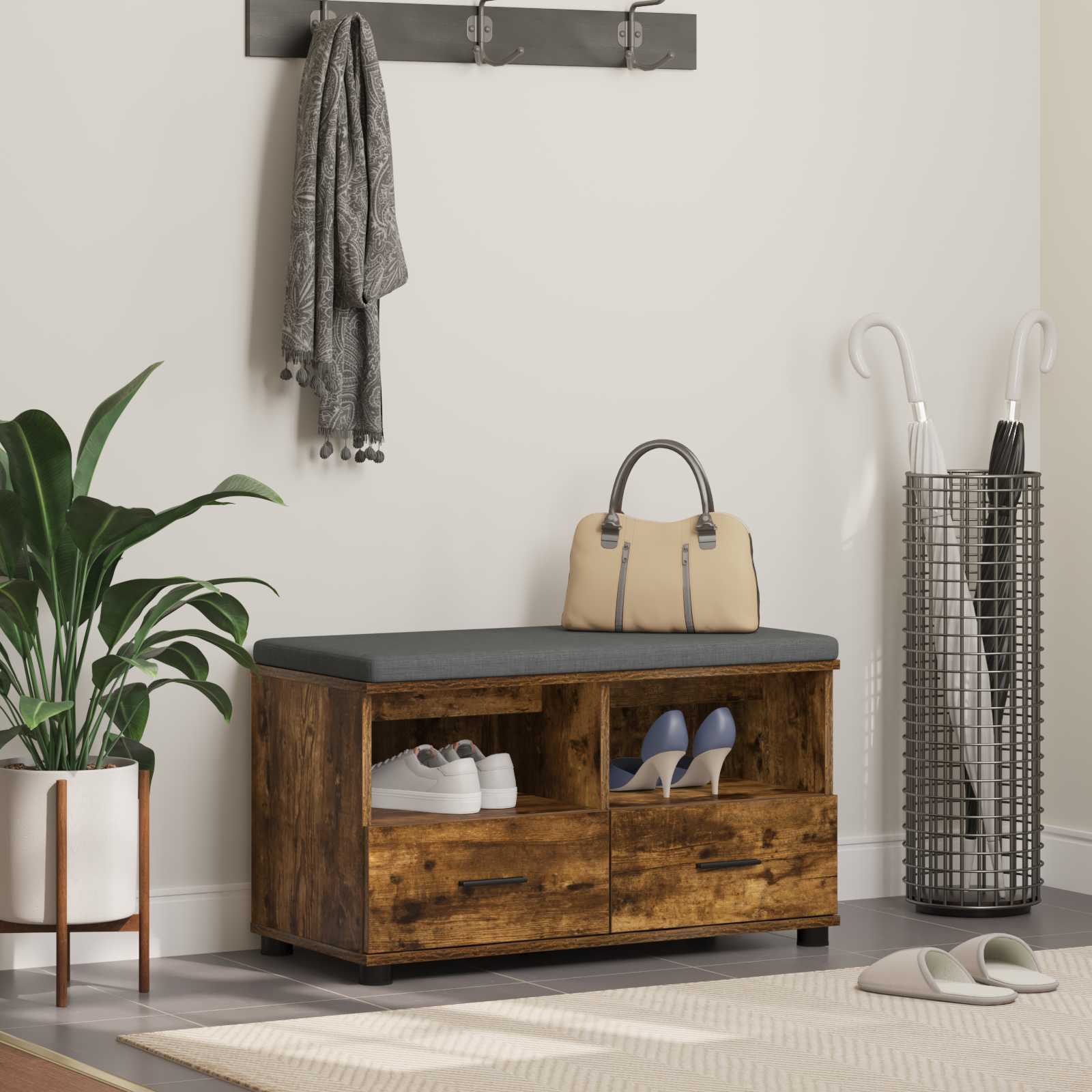 vidaXL Halbank Wit 60 x 38 x 46 cm Spaanplaat en Bekledingsstof