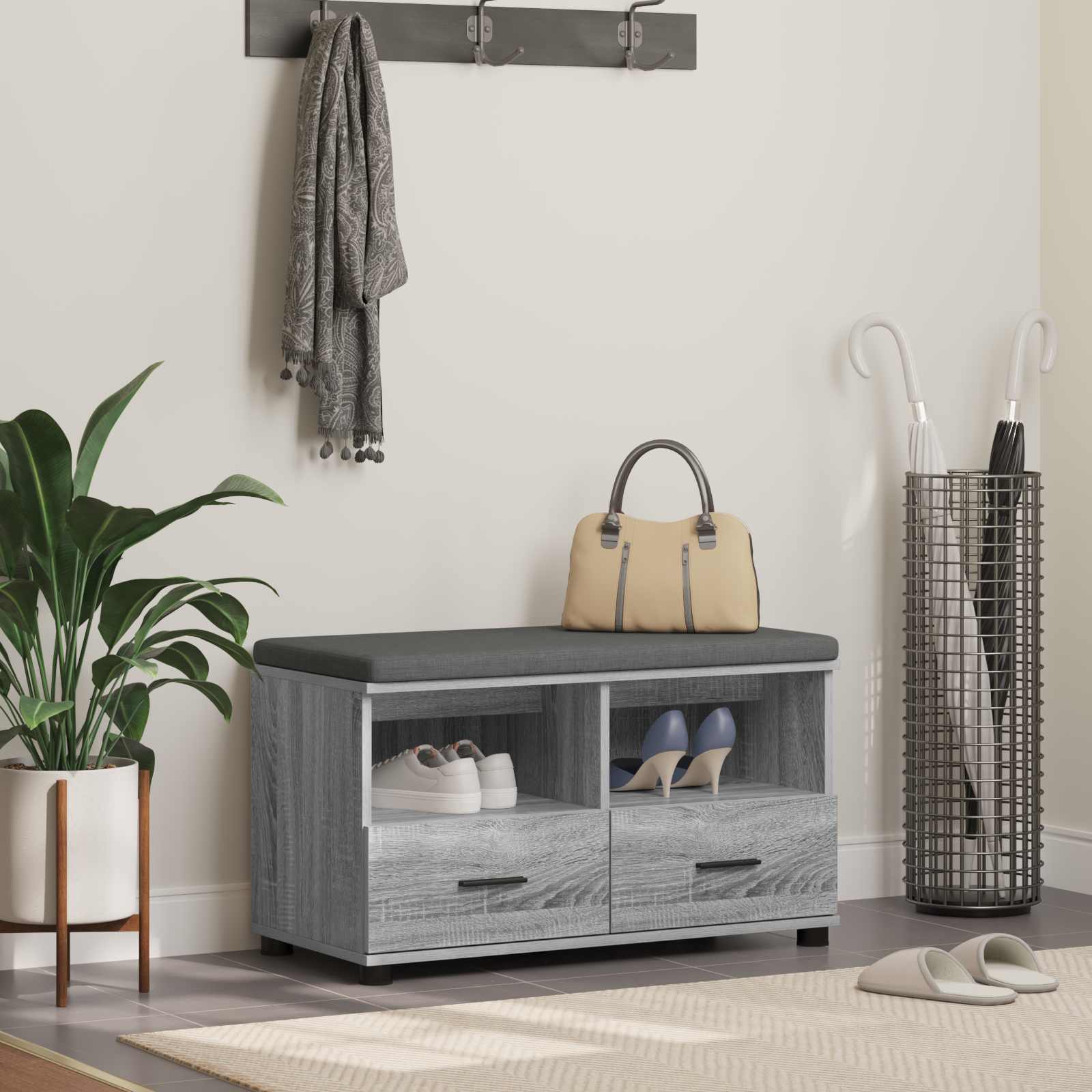 vidaXL Halbank Wit 60 x 38 x 46 cm Spaanplaat en Bekledingsstof
