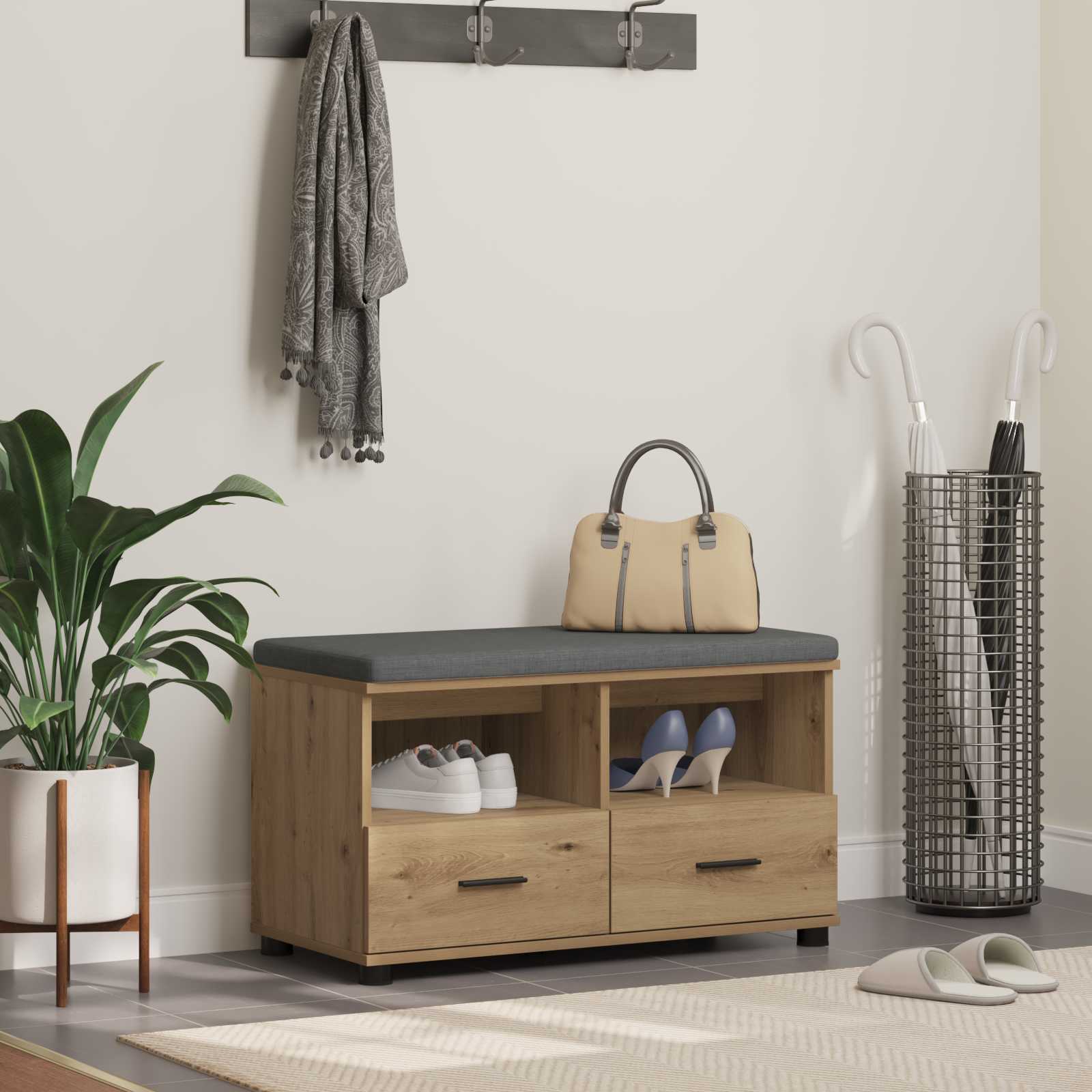 vidaXL Halbank Wit 60 x 38 x 46 cm Spaanplaat en Bekledingsstof