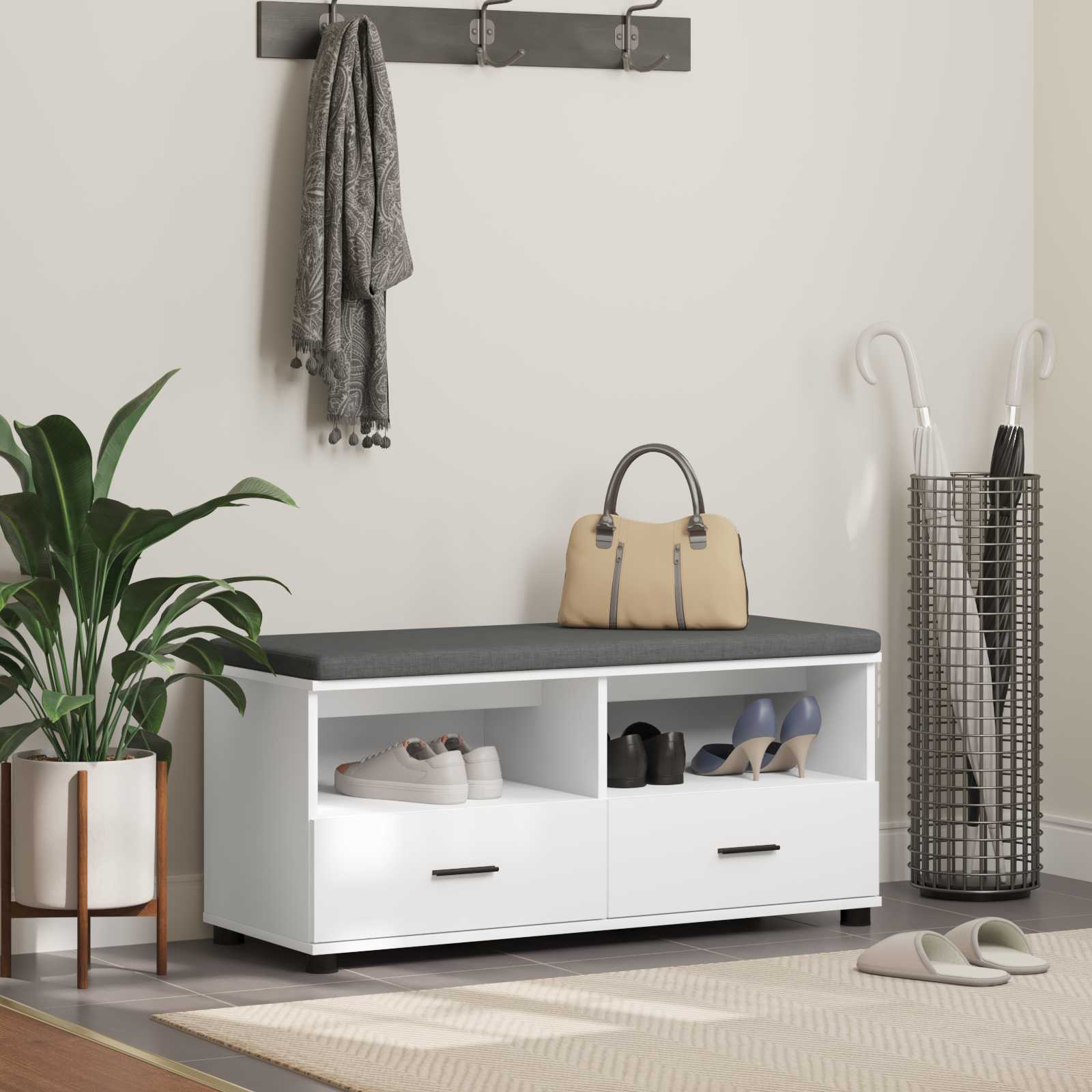 vidaXL Halbank Wit 60 x 38 x 46 cm Spaanplaat en Bekledingsstof