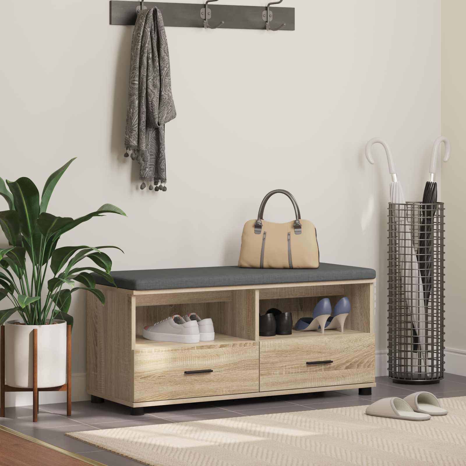 vidaXL Halbank Wit 60 x 38 x 46 cm Spaanplaat en Bekledingsstof