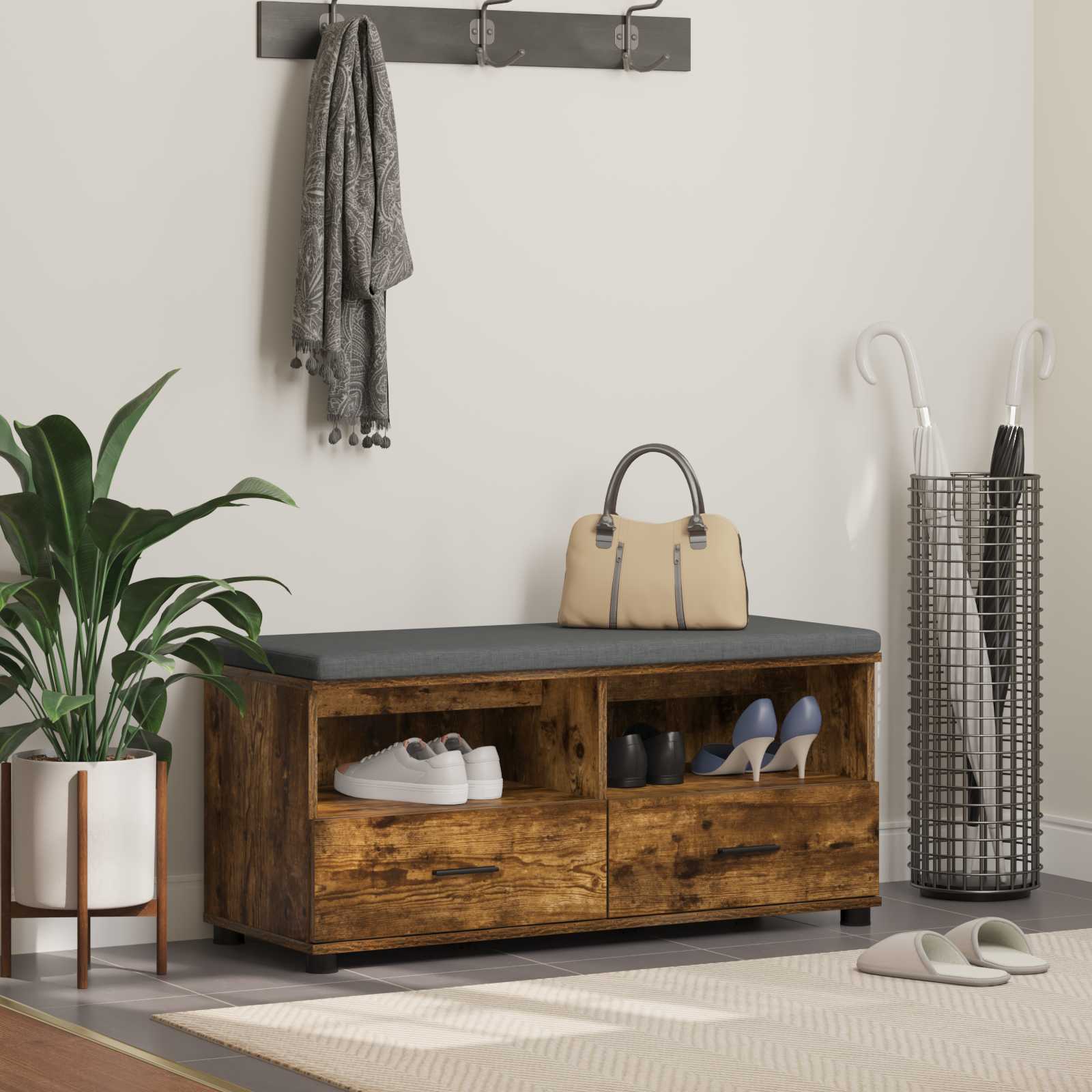 vidaXL Halbank Wit 60 x 38 x 46 cm Spaanplaat en Bekledingsstof