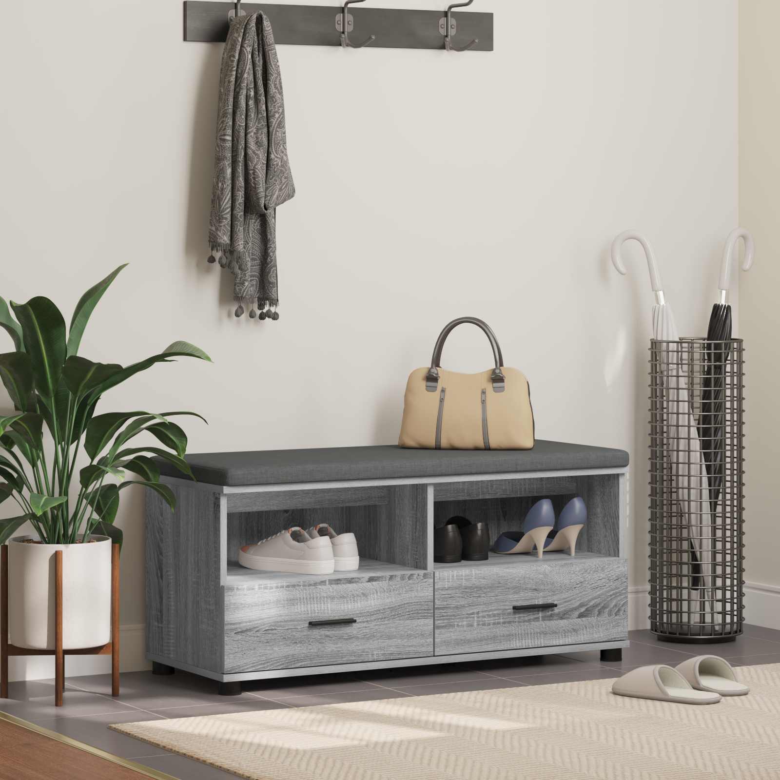 vidaXL Halbank Wit 60 x 38 x 46 cm Spaanplaat en Bekledingsstof
