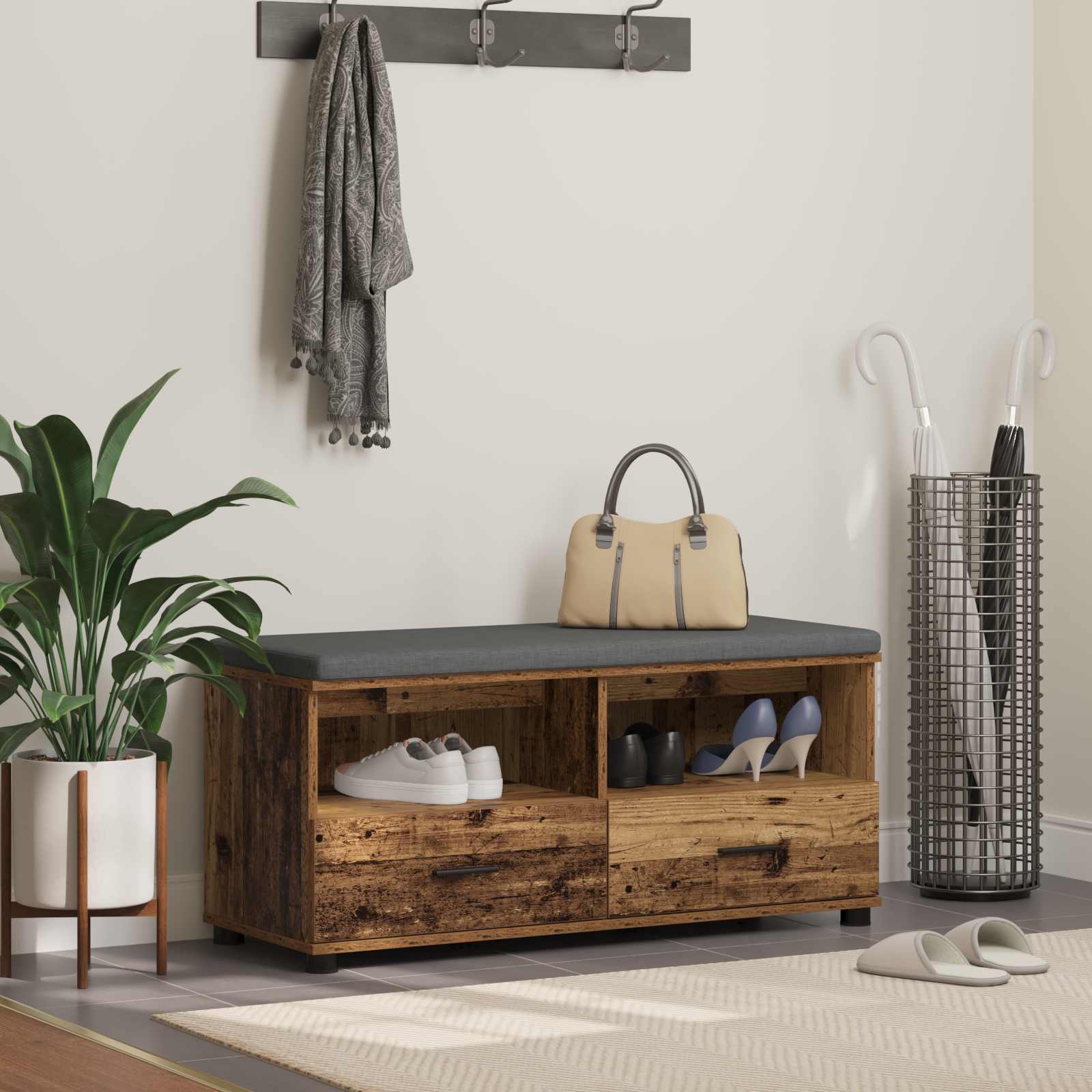 vidaXL Halbank Wit 60 x 38 x 46 cm Spaanplaat en Bekledingsstof