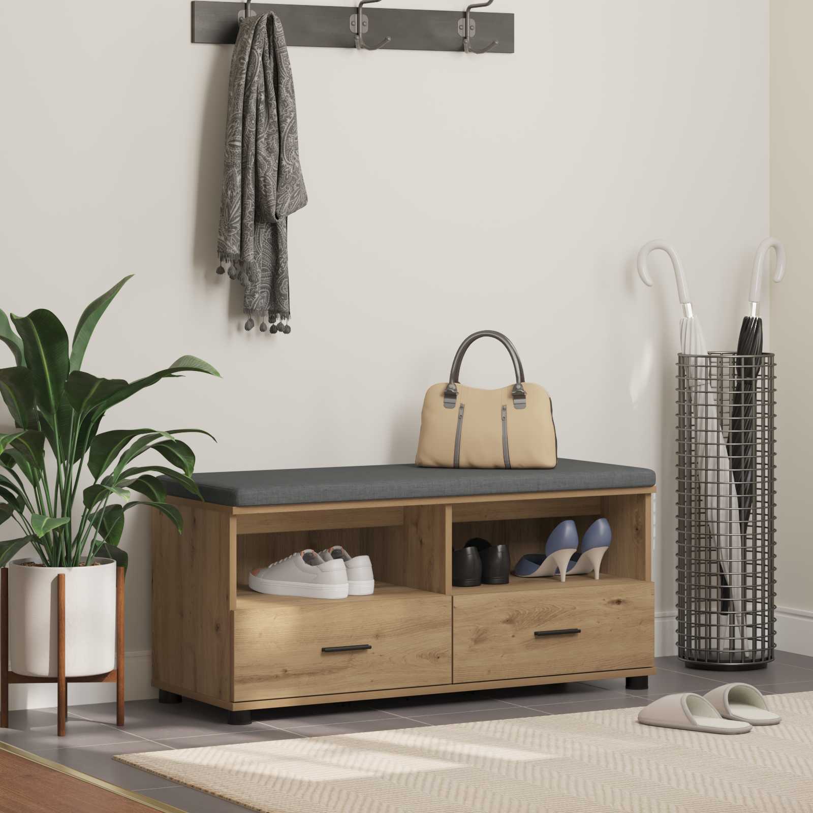 vidaXL Halbank Wit 60 x 38 x 46 cm Spaanplaat en Bekledingsstof