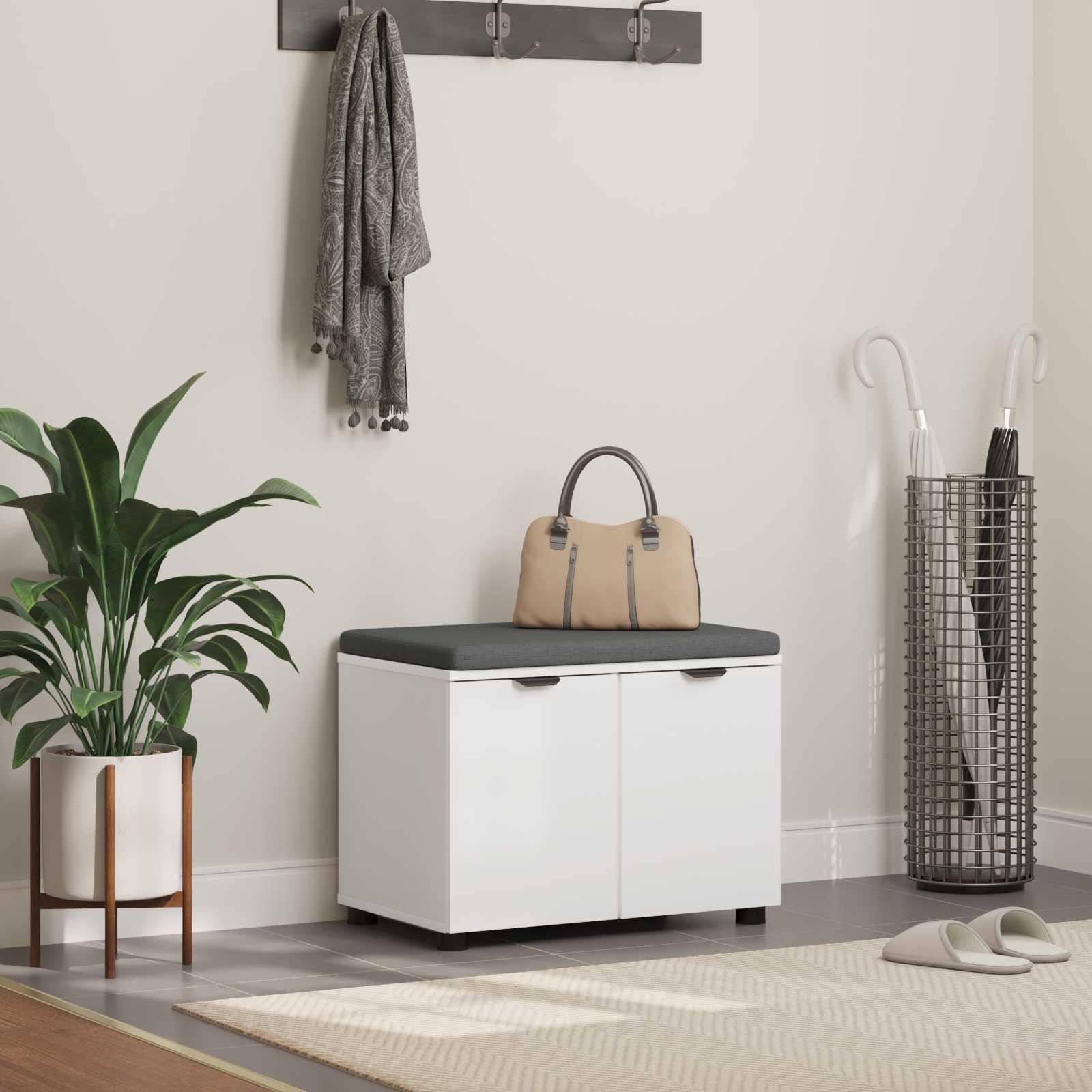 vidaXL Halbank met kussen met opslag met de deur Wit 60 x 38 x 46 cm