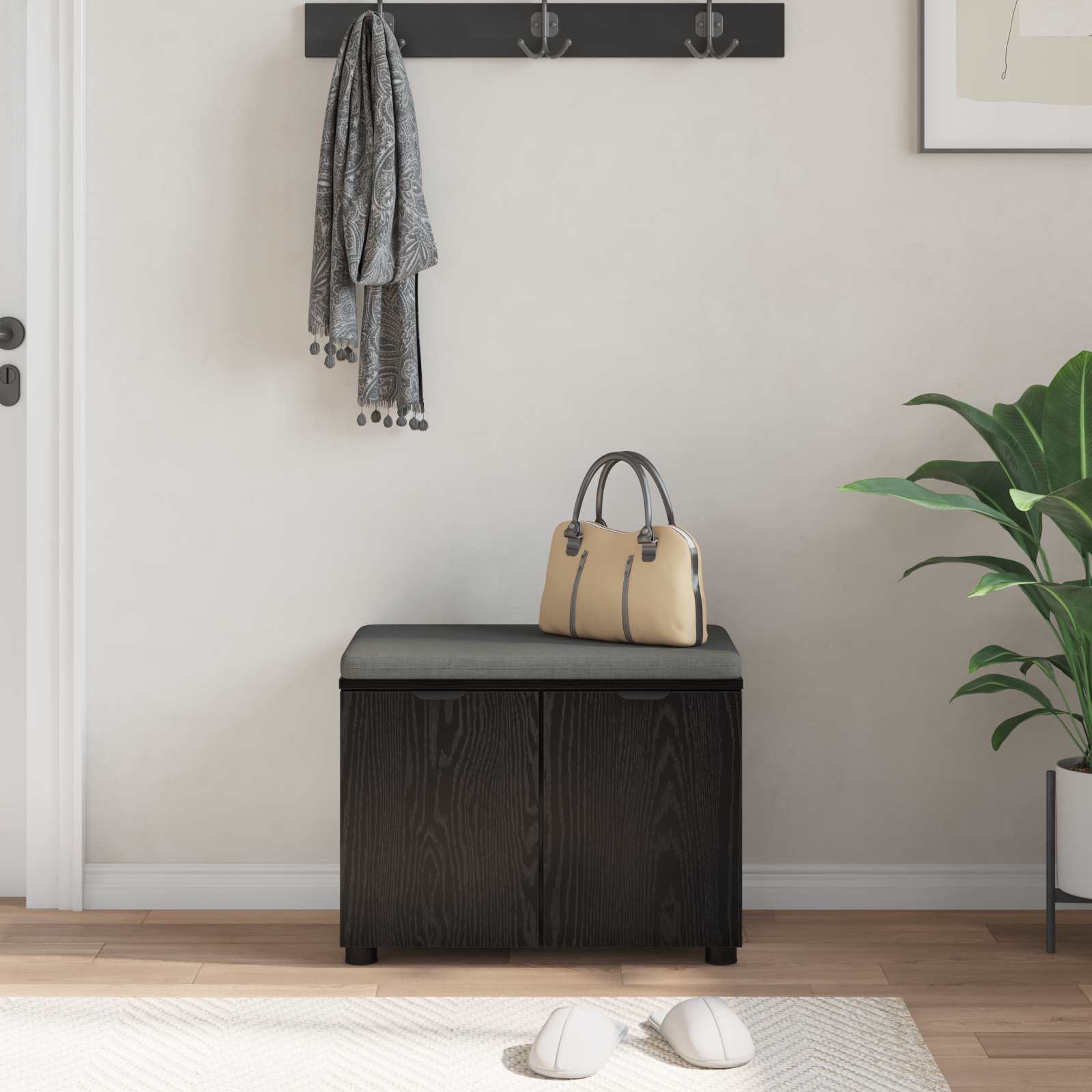 vidaXL Halbank met kussen met opslag met de deur Wit 60 x 38 x 46 cm