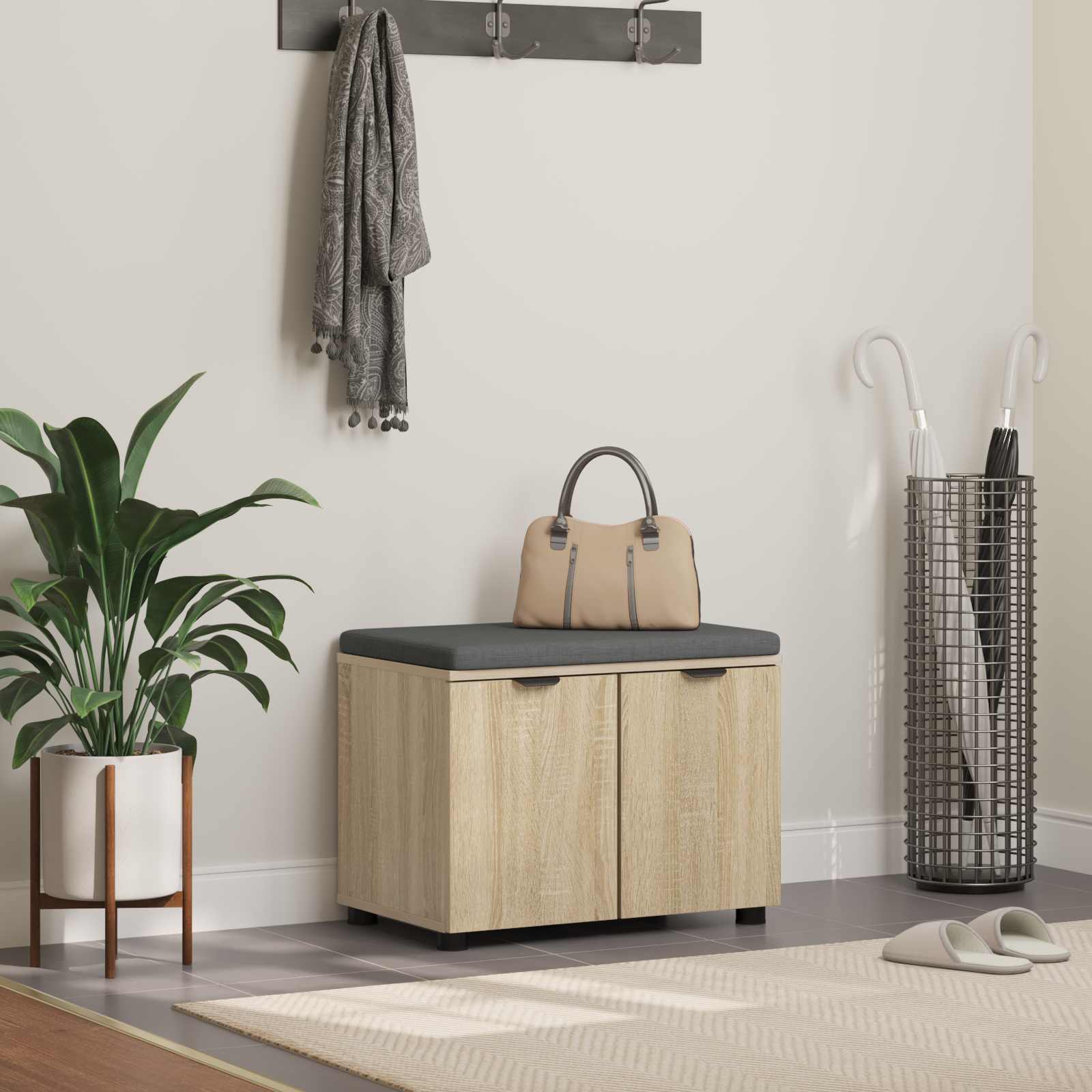 vidaXL Halbank met kussen met opslag met de deur Wit 60 x 38 x 46 cm