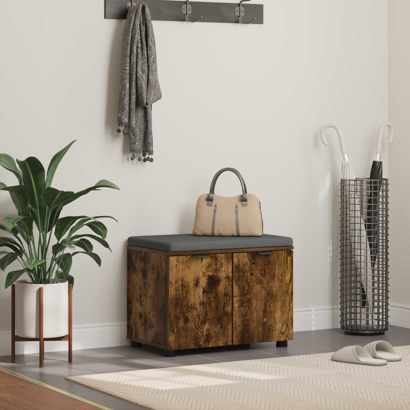 vidaXL Halbank met kussen met opslag met de deur Wit 60 x 38 x 46 cm