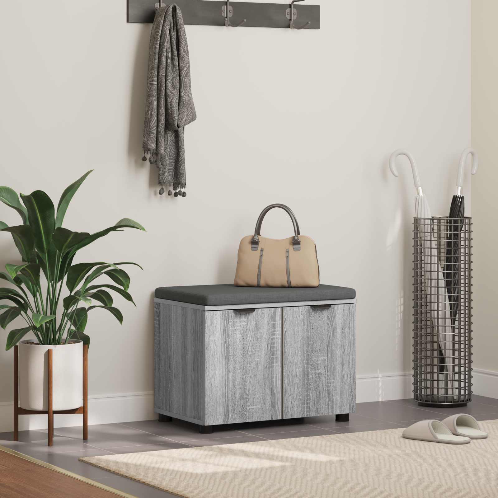 vidaXL Halbank met kussen met opslag met de deur Wit 60 x 38 x 46 cm