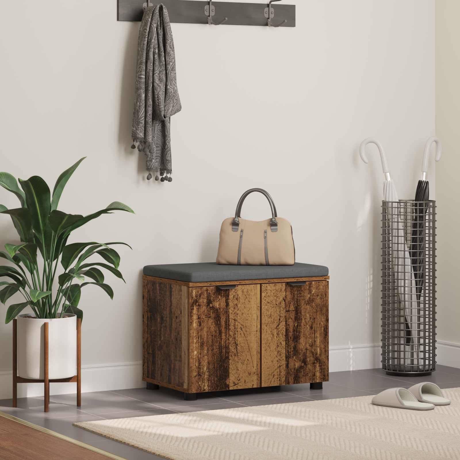 vidaXL Halbank met kussen met opslag met de deur Wit 60 x 38 x 46 cm