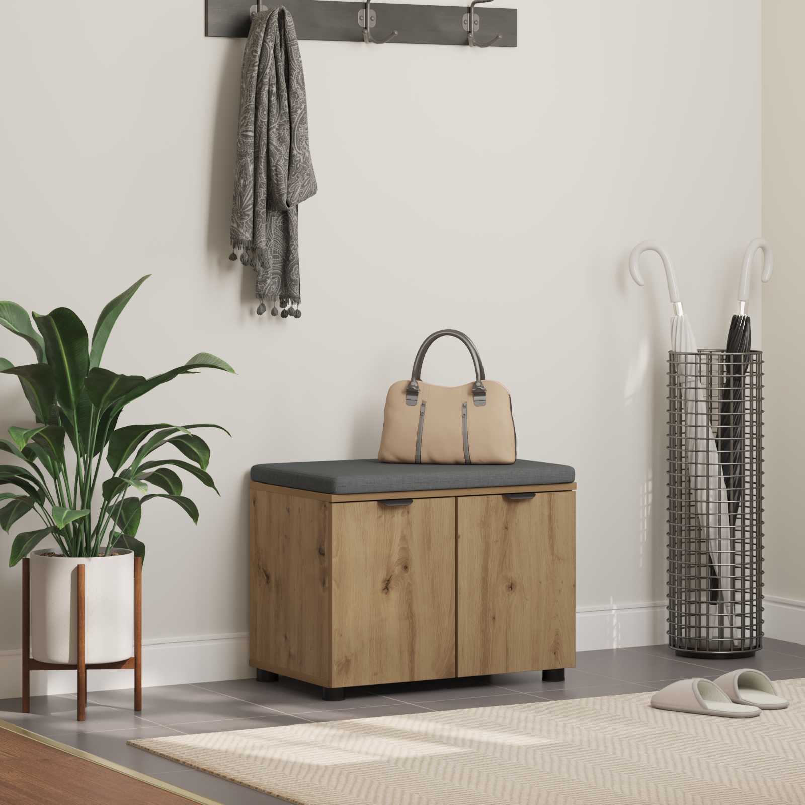 vidaXL Halbank met kussen met opslag met de deur Wit 60 x 38 x 46 cm