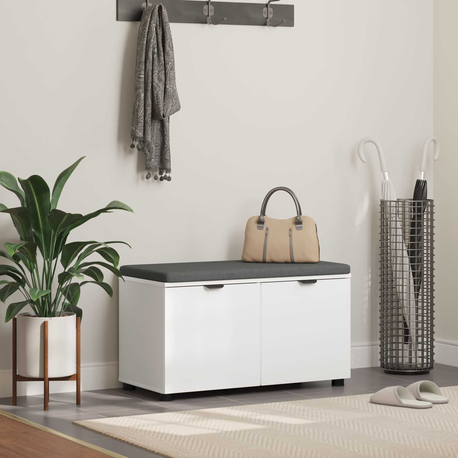 vidaXL Halbank met kussen met opslag met de deur Wit 60 x 38 x 46 cm