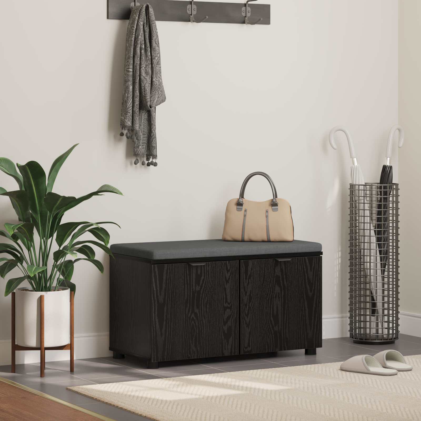 vidaXL Halbank met kussen met opslag met de deur Wit 60 x 38 x 46 cm