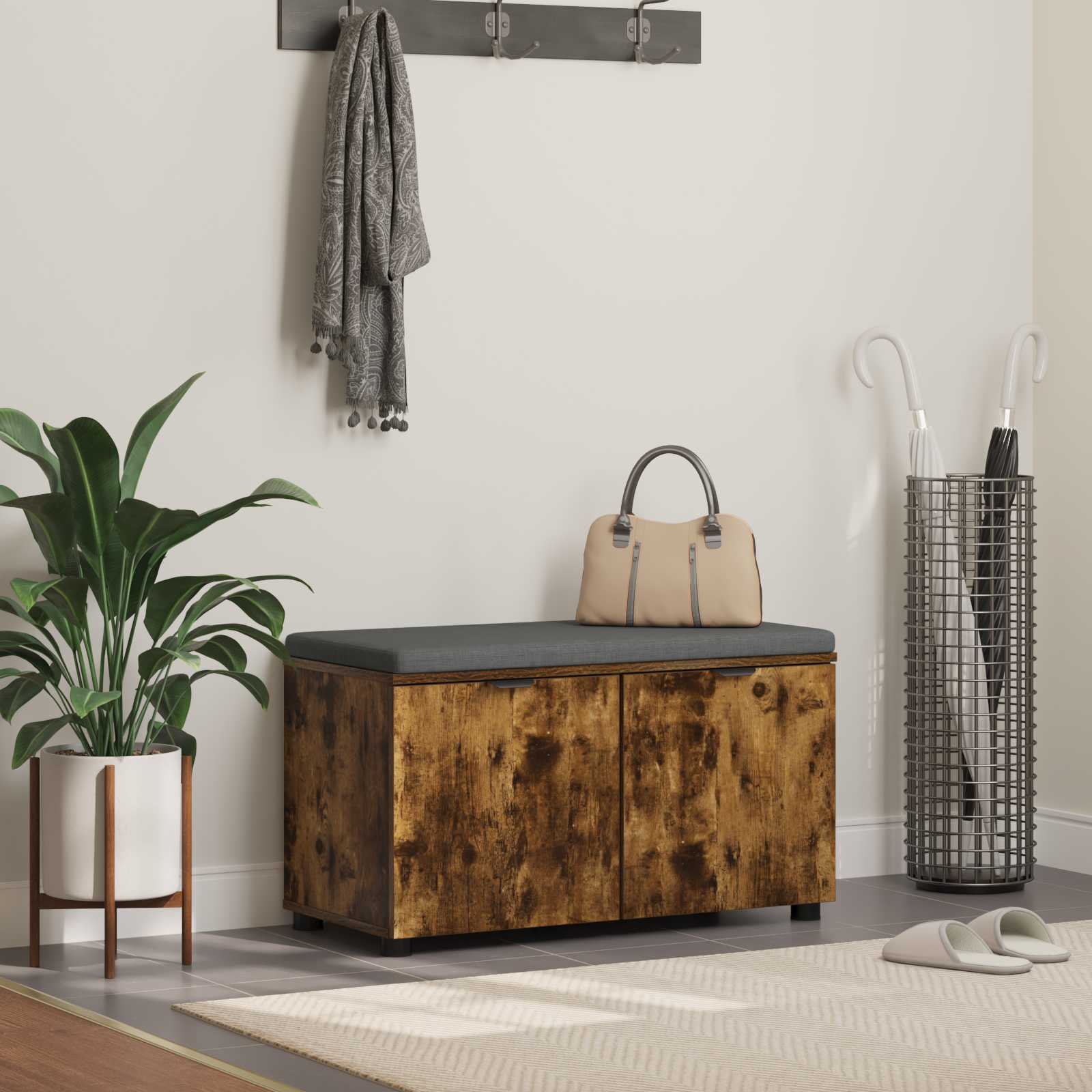 vidaXL Halbank met kussen met opslag met de deur Wit 60 x 38 x 46 cm