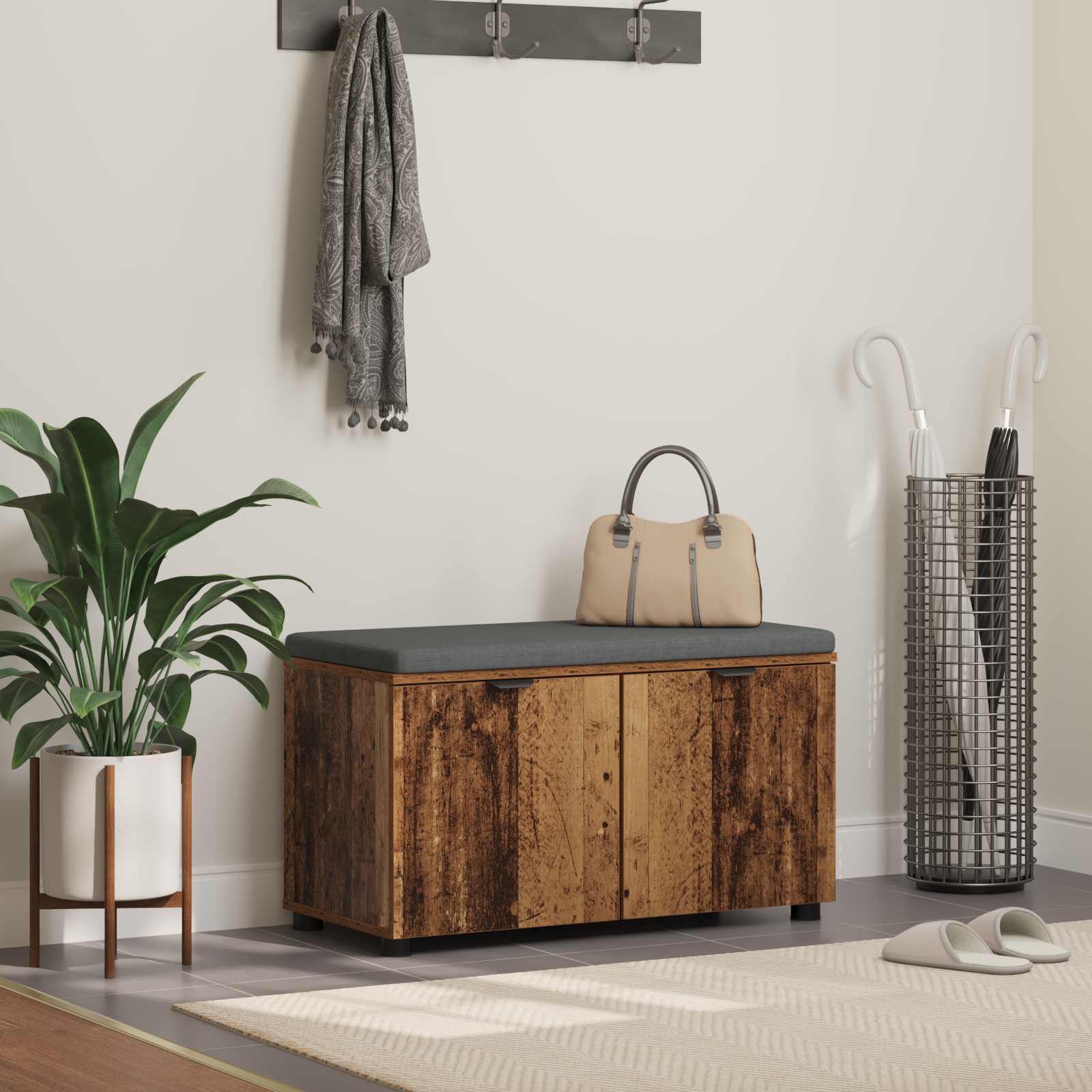 vidaXL Halbank met kussen met opslag met de deur Wit 60 x 38 x 46 cm